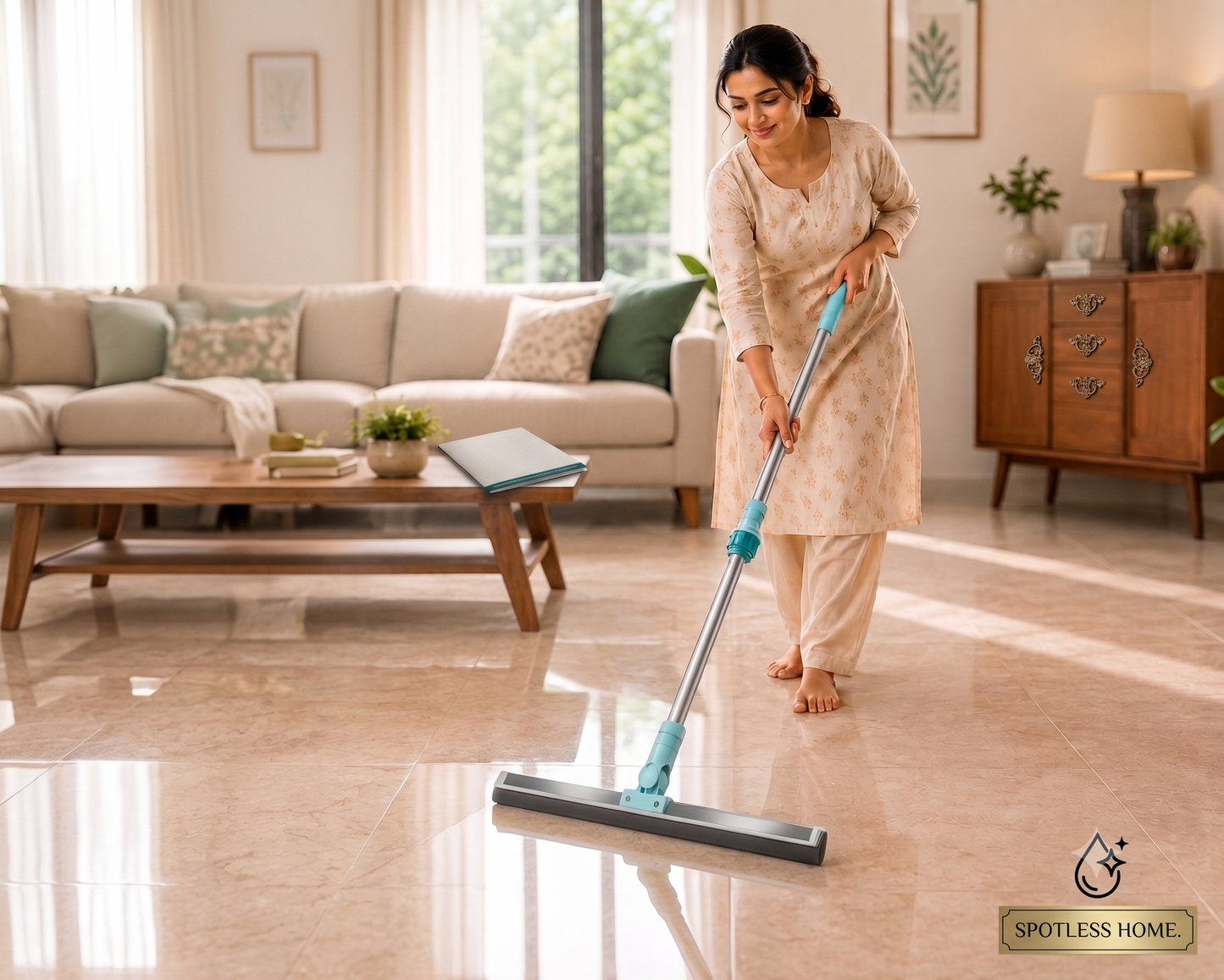 AquaSweep™ — Multipurpose Floor Wiper | 180° Rotating Silicone Blade | Wet & Dry Use