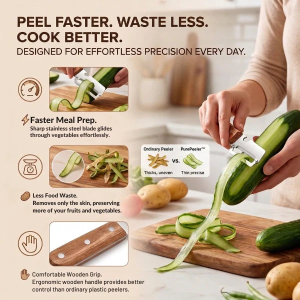 PeelEdge™ – Ultra-Sharp Multi-Function Peeler | Solid Wood Handle | Bottle Opener | For Hard Veggies & Fruit