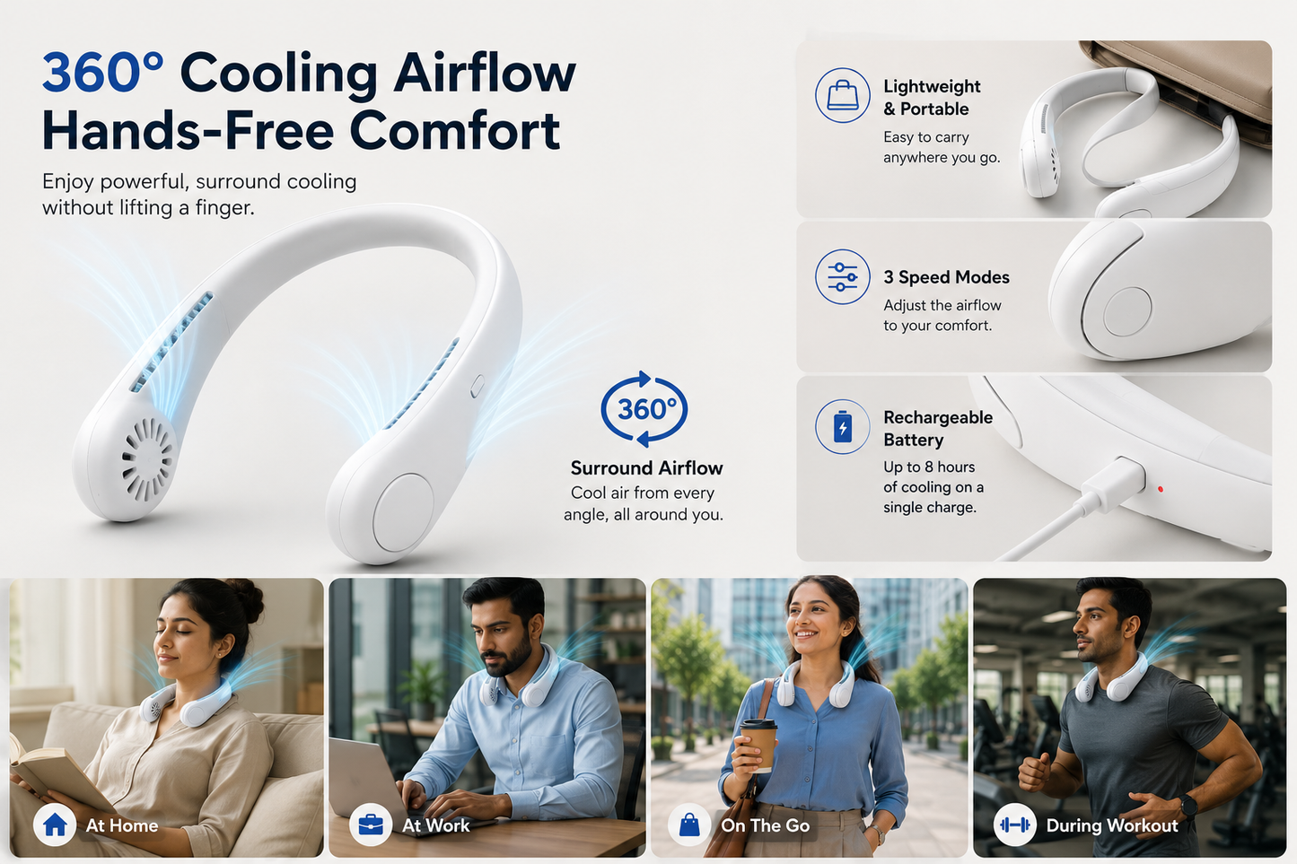 BreezeCollar™ – Wearable Neck Fan | Bladeless Hands-Free Cooling