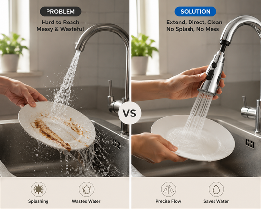 AquaFlow™ – 360° Tap Extension | Rotate, Rinse & Save Water