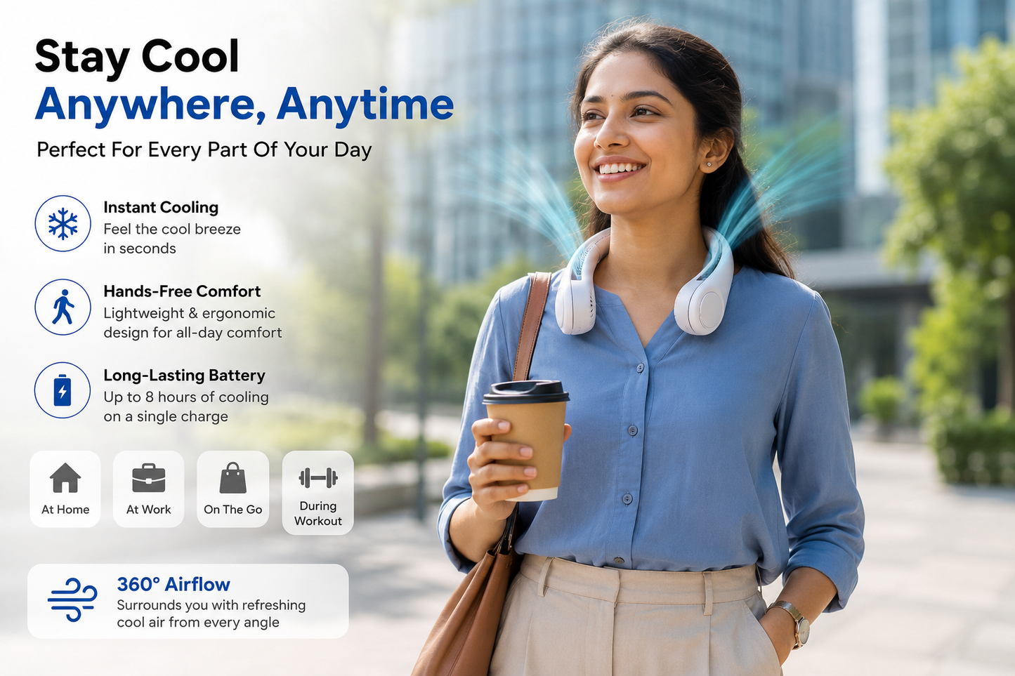 BreezeCollar™ – Wearable Neck Fan | Bladeless Hands-Free Cooling