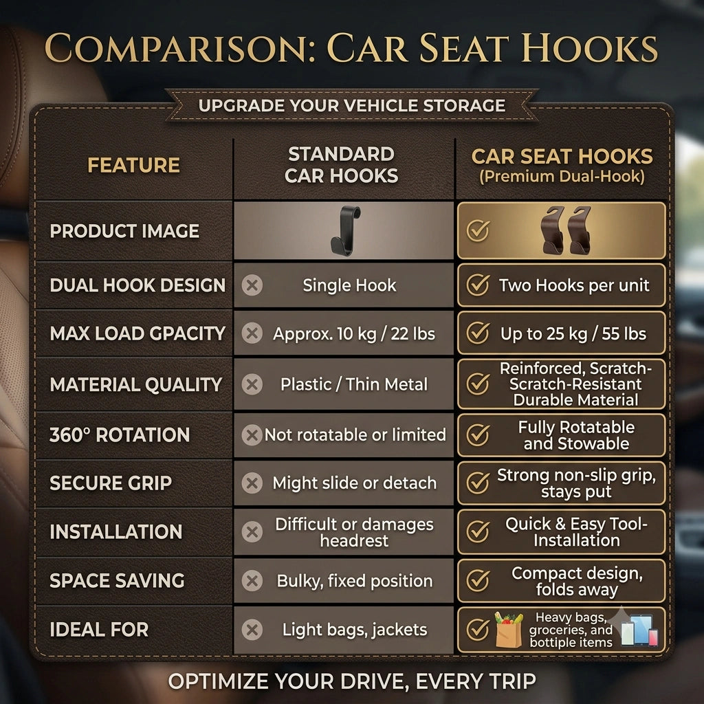 CarHook Pro™ — Car Seat Headrest Hook | Dual Bag Holder | Snap-On, No Tools