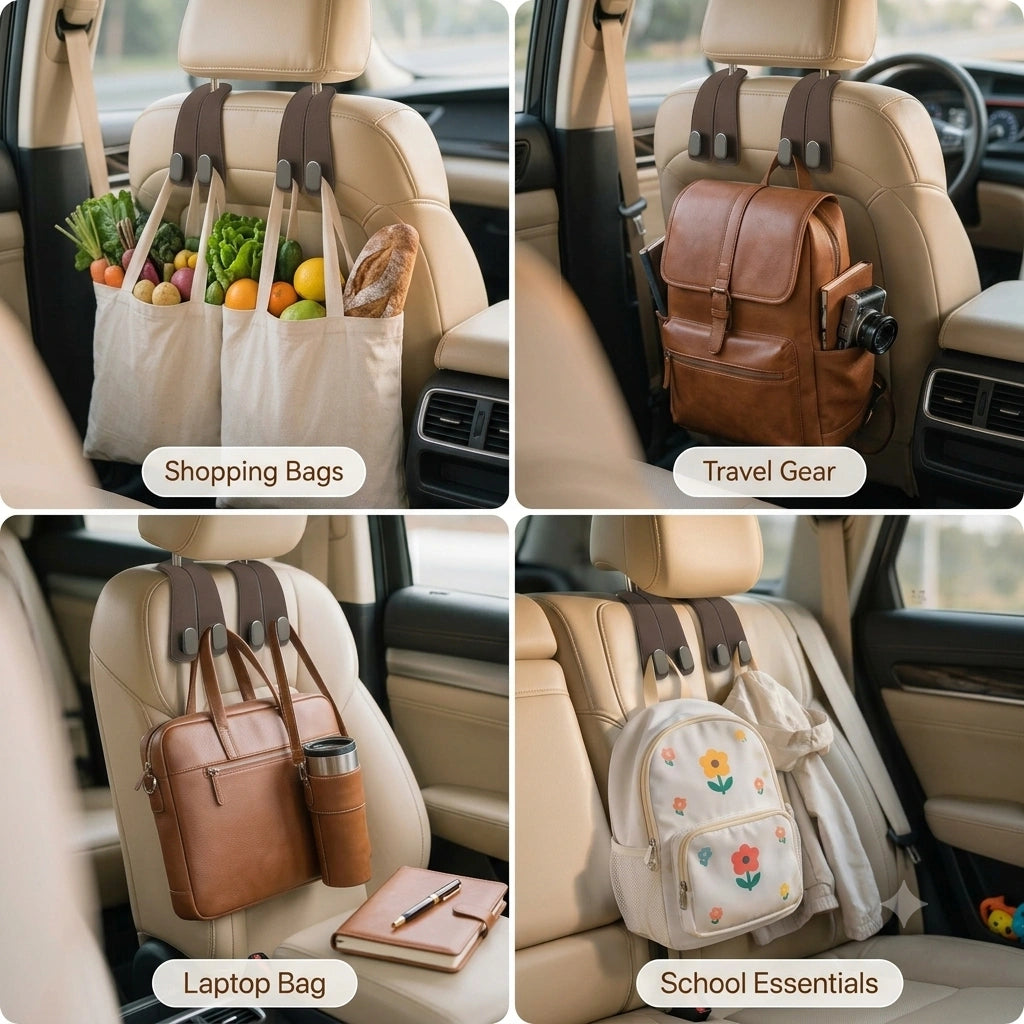 CarHook Pro™ — Car Seat Headrest Hook | Dual Bag Holder | Snap-On, No Tools