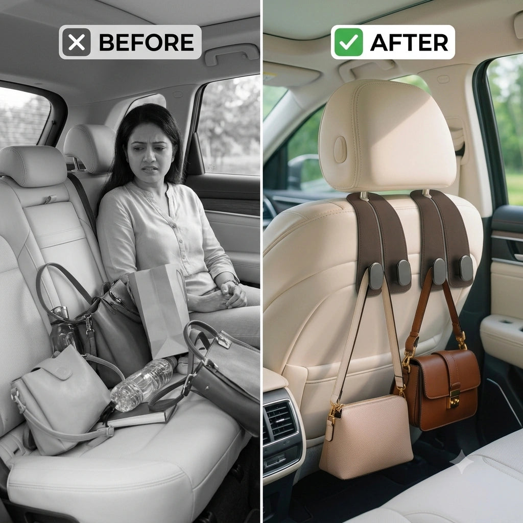 CarHook Pro™ — Car Seat Headrest Hook | Dual Bag Holder | Snap-On, No Tools