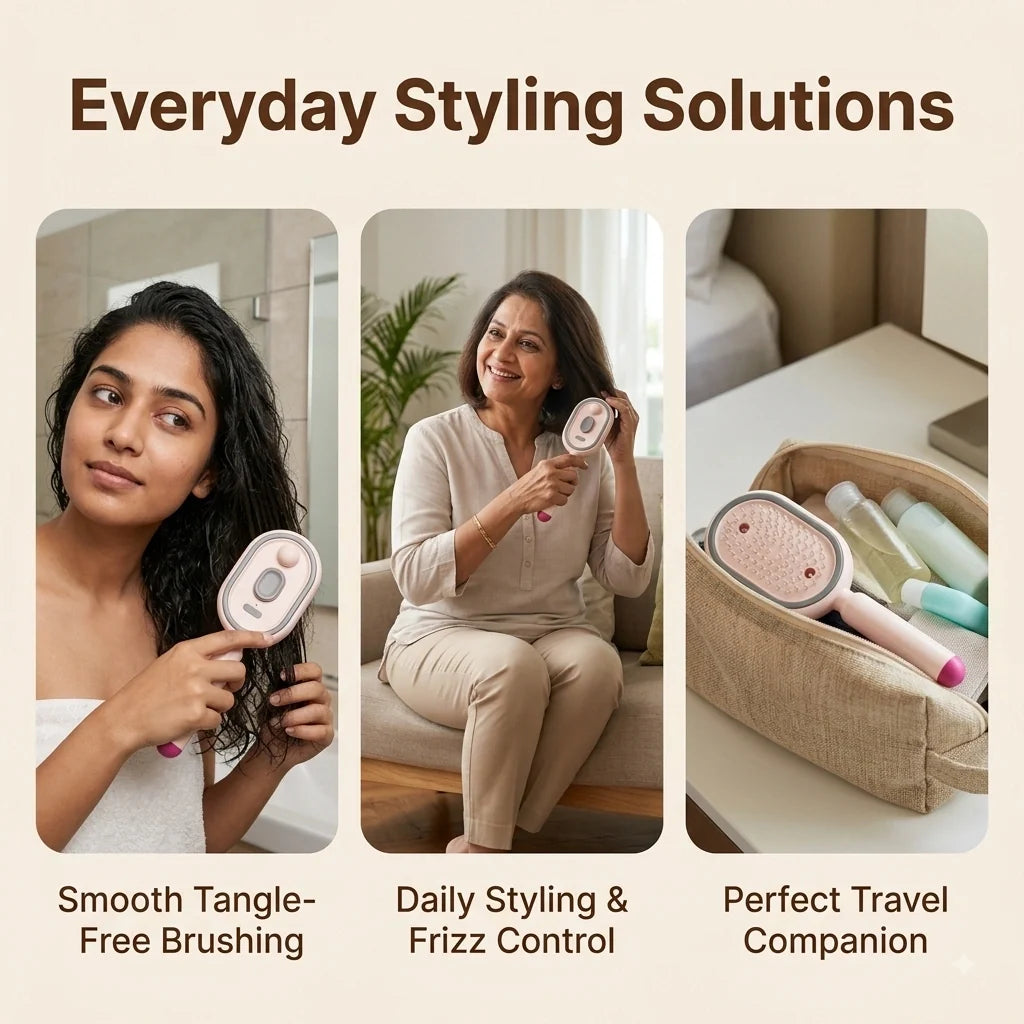 FrizzGone™ — 5-Minute Steam Styling Brush | Tames Bed Head & Frizz | Gentle Air-Padded Massage