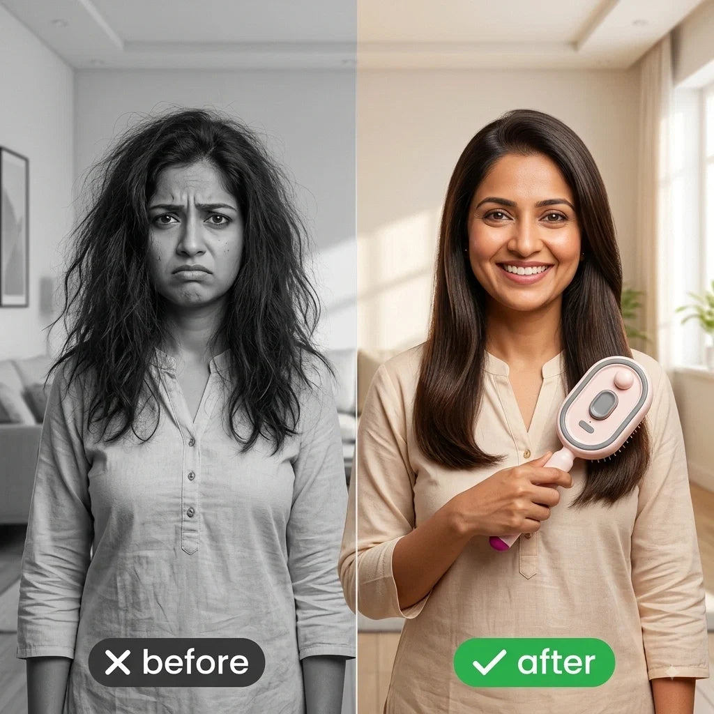 FrizzGone™ — 5-Minute Steam Styling Brush | Tames Bed Head & Frizz | Gentle Air-Padded Massage