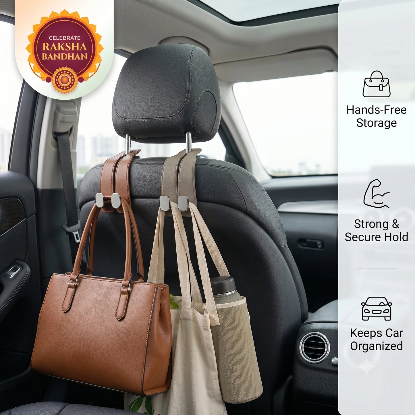 CarHook Pro™ — Car Seat Headrest Hook | Dual Bag Holder | Snap-On, No Tools