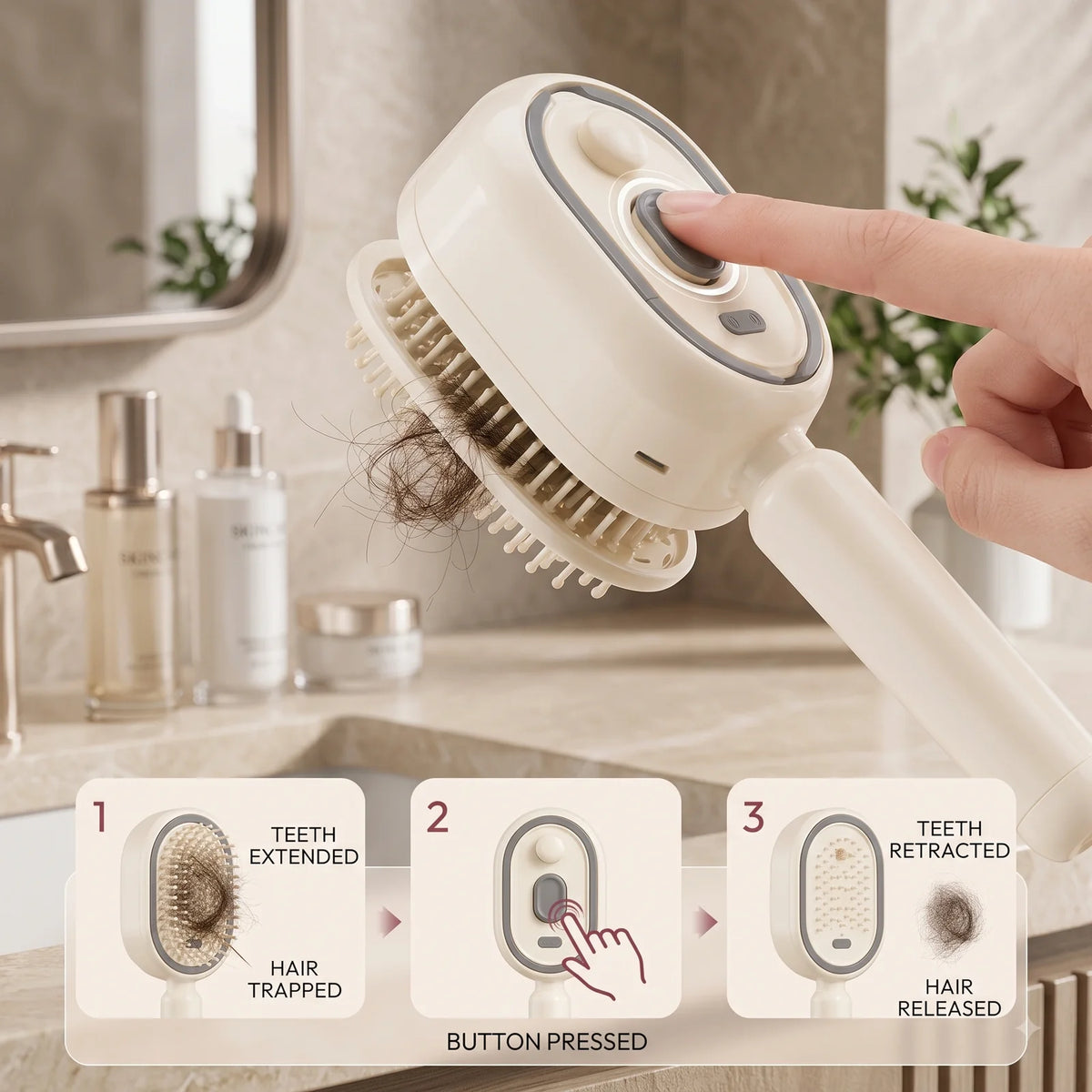FrizzGone™ — 5-Minute Steam Styling Brush | Tames Bed Head & Frizz | Gentle Air-Padded Massage