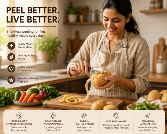 PeelEdge™ – Ultra-Sharp Multi-Function Peeler | Solid Wood Handle | Bottle Opener | For Hard Veggies & Fruit