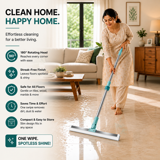 AquaSweep — Multipurpose Floor Wiper | 180° Rotating Silicone Blade | Wet & Dry Use