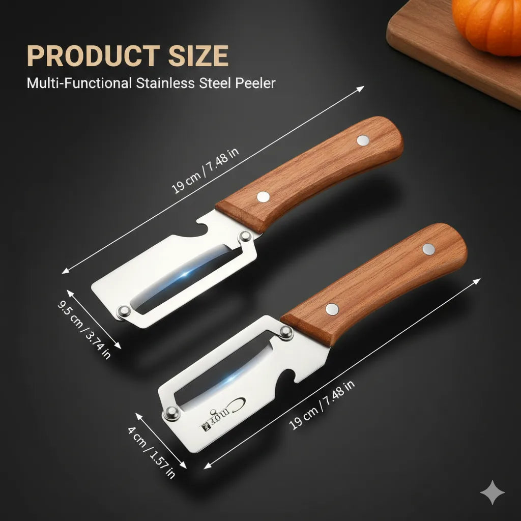 PeelEdge™ – Ultra-Sharp Multi-Function Peeler | Solid Wood Handle | Bottle Opener | For Hard Veggies & Fruit